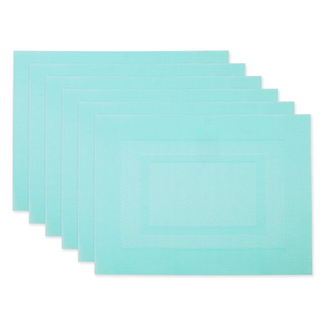 Juego de manteles individuales de PVC de la colección DII, tejido, 6 piezas, color aguamarina