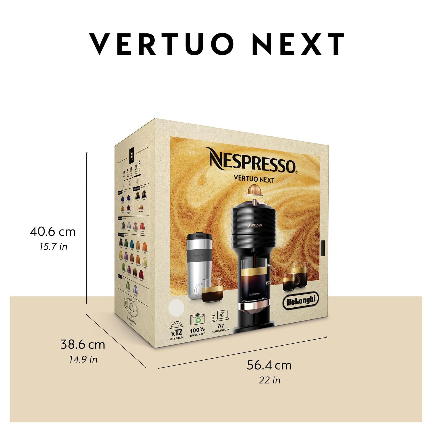 Machine à café et espresso Vertuo Next de Nespresso par De'Longhi, Blanc 7 formats de tasses