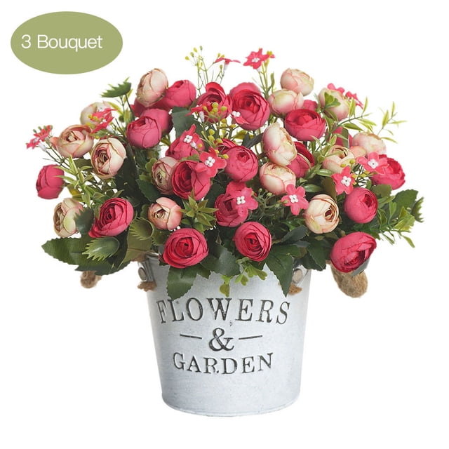 Ramo de flores artificiales para el hogar, oficina, escritorio, tela de seda, decoración floral falsa, ramo de capullos de rosa, rojo vino 3 piezas seitruly ZHF0580-05
