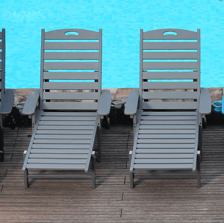 Outdoor Chaise Lounge, 4 Position Adjustable Recliner for Poolside Garden Patio Backyard, Grey
