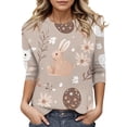 thumbnail image 3 of HAVUITYY Women's Easter Printed Sweaters, Cute Bunny Eggs Pattern Split Neck 3/4 Sleeve Tops for Women, Ideal Spring T-Shirts for Women Gifts & Wear, 3 of 5