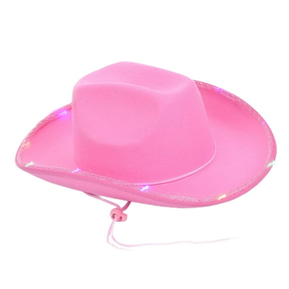 Segolike Bridal Cowgirl Hat with LED Charm Western Cowboy Hat for Beach Gift Party Favors Pink