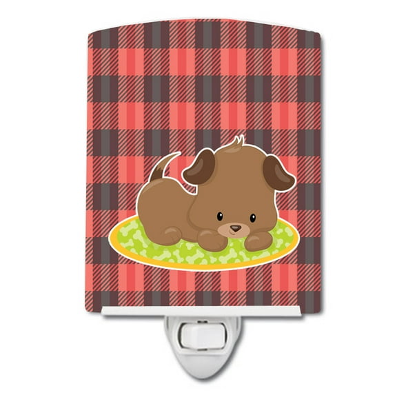 Caroline's Treasures BB7072CNL Puppy on Black Red Gingham Ceramic Night Light, 6x4x3", multicolor