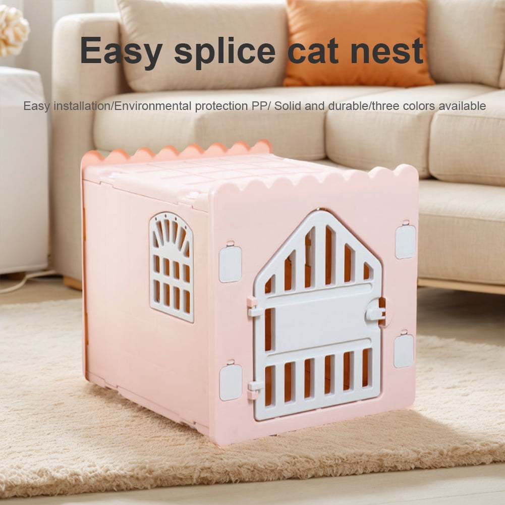 golytefs Plastic Cat House Stackable Feral Cat Shelter for Outdoor Indoor Use (Pink)