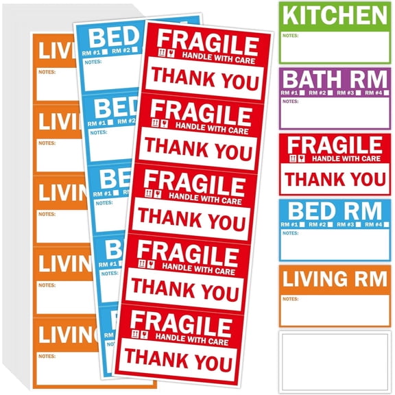 300 PCS Color-Coded Moving Box Labels – 2" x 3.6" Packing Stickers with Fragile & Blank Labels for Home Moving & Storage