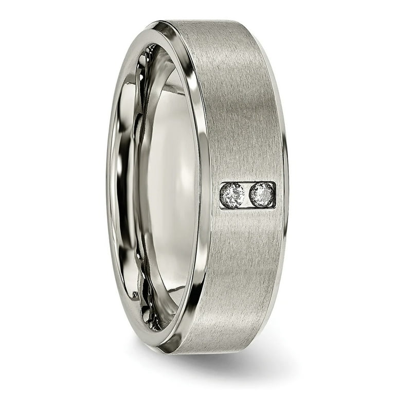 Titanium Satin & Polished Finish 2-Stone Diamonds 7mm Band Titanium Satin & Polished Finish 2-Stone Diamonds 7mm Band