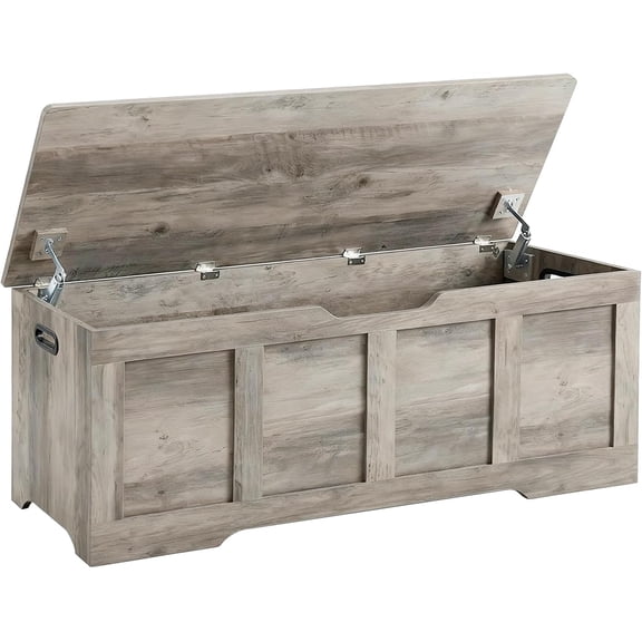 47.2" Storage Chest Extra Large Storage Bench with 2 Safety Hinges | Wooden Storage Trunk, Shoe Bench, Entryway Bench, 15.7"D x 47.2"W x 17.5"H, for Living Room, Grey