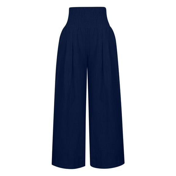 Gubotare Womens Work Pants Plus Size Women High Waist Casual Wide Leg Long Palazzo Pants Trousers (Navy,L)