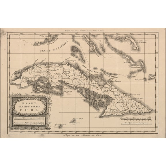 24"x36" Gallery Poster, map of cuba 1785 in dutch
