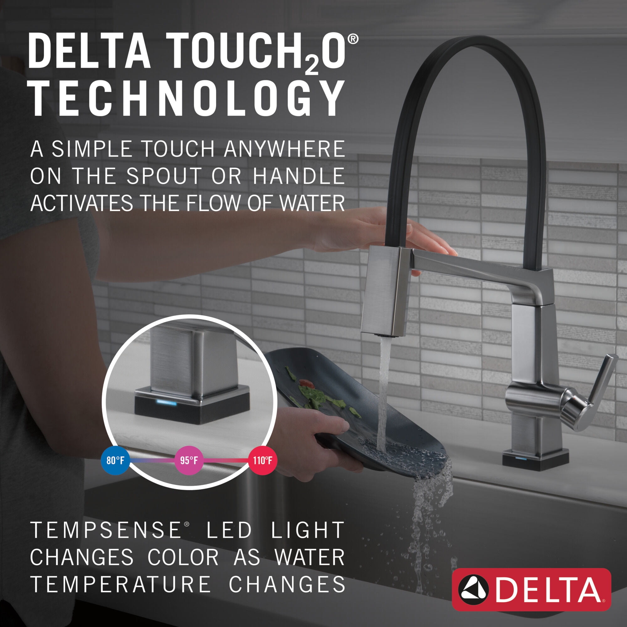 Delta Pivotal™ Single Handle Exposed Hose Kitchen Faucet with Touch2O Technology
