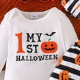 thumbnail image 4 of mgoYE Baby Boy Halloween Outfits 3-6 Months My First Halloween Baby Boy Outfit Long Sleeve Pumpkin Romper Pants Set with Beanie Hat Boy Fall Clothes(Orange,3-6 Months), 4 of 6