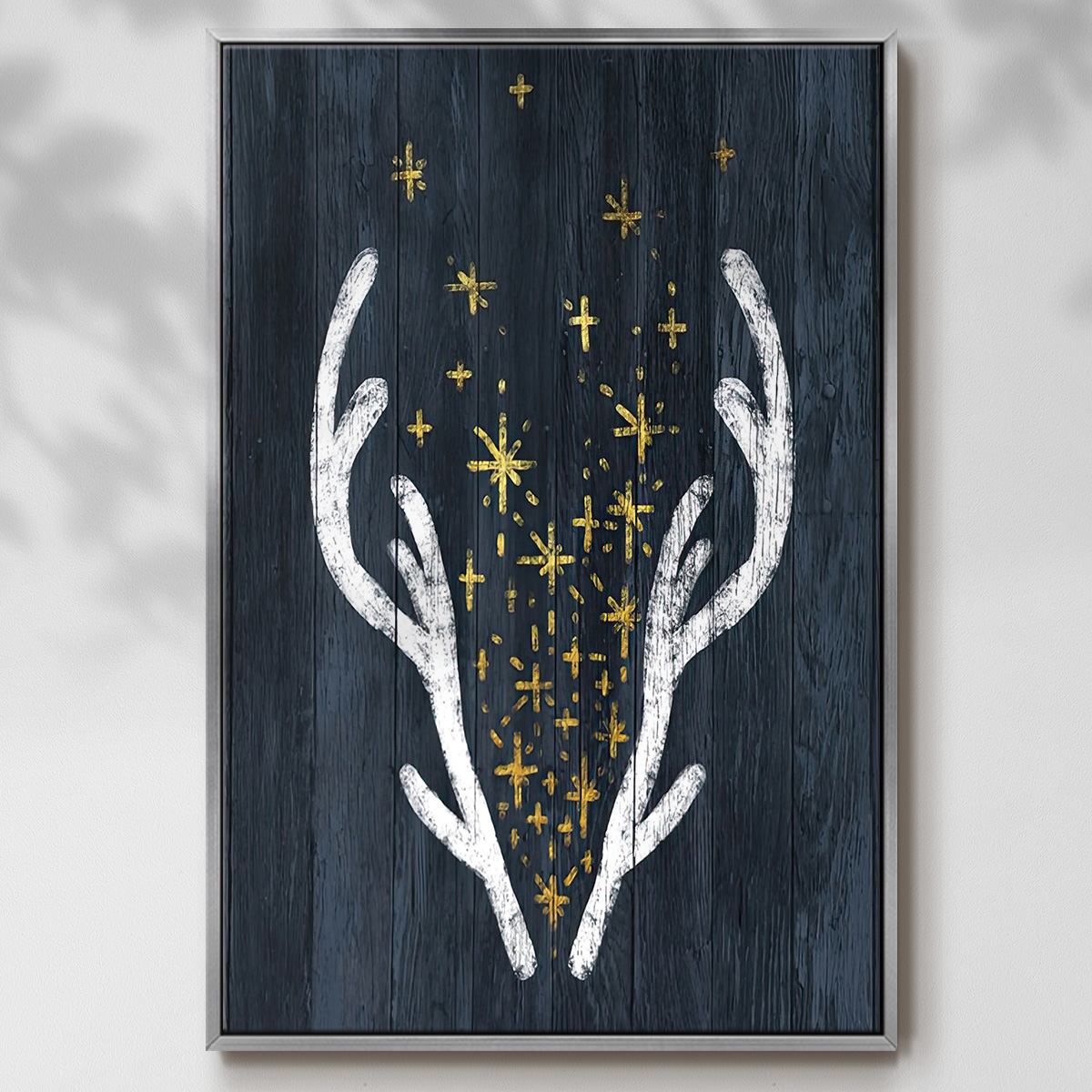Antlers & Magic - Framed Gallery Wrapped Holiday Canvas - 25 x 37 - Silver Frame