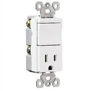 Pass & Seymour Legrand TM818-W Combination Rocker Light Switch & Single Outlet Receptacle, Decorator, Single Pole, Back & Side Wire, Gounding, 15A 120V, White