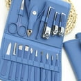 thumbnail image 3 of Juego de 16 cortaúñas de acero para manicura y pedicura, kit profesional de cuidado personal, color azul, 3 of 5