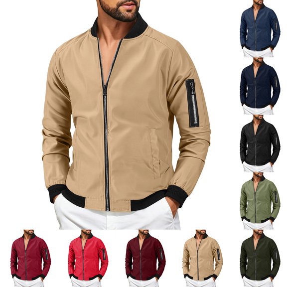 IAJDKMEK Men's Casual Utility Jacket - Winter Workwear Style, Zip-Up with Pockets, Comfortable Jackets for Men Everyday,Army Green L