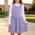 thumbnail image 2 of hotojiny Girls Solid Sleeveless Jumper Dress Button Decorative Pinafore Dress Kids Casual A-Line Tank Dress Back-to-School(Purple,13-14 Years), 2 of 8