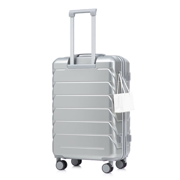 Merronix 28" ABS Hard Shell Large Travel Checked Luggage with 360 Spinner Wheels, Hardside Suitcase with Combination Lock and Side Hooks, Silver