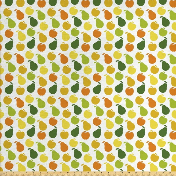 Fruits Upholstery Fabric by the Yard, Apple and Pears Food Botany Fresh Healthy Garden Yummy Theme, Decorative Fabric for DIY and Home Accents, Hunter Green Yellow by Ambesonne