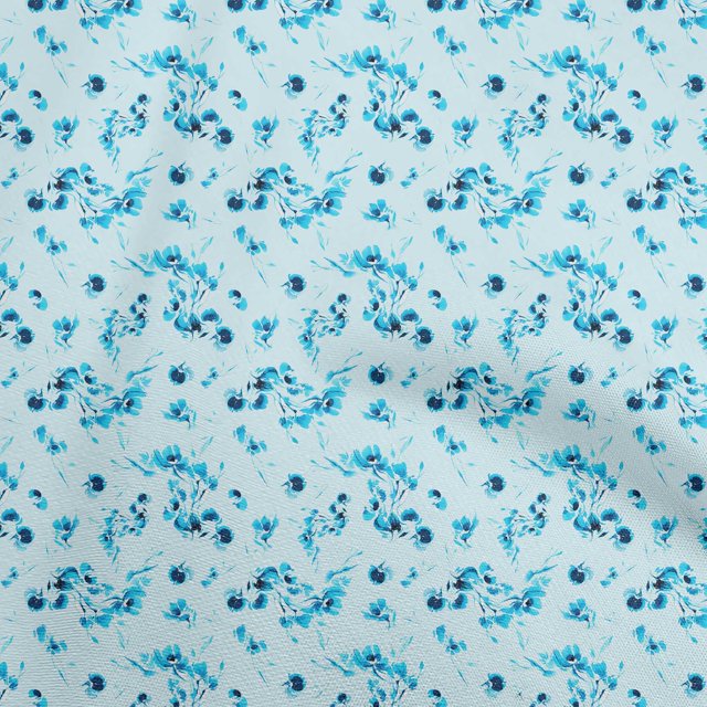 oneOone Rayon Aqua Blue Fabric Abstract Floral Sewing Material Print Fabric By The Yard 56 Inch Wide