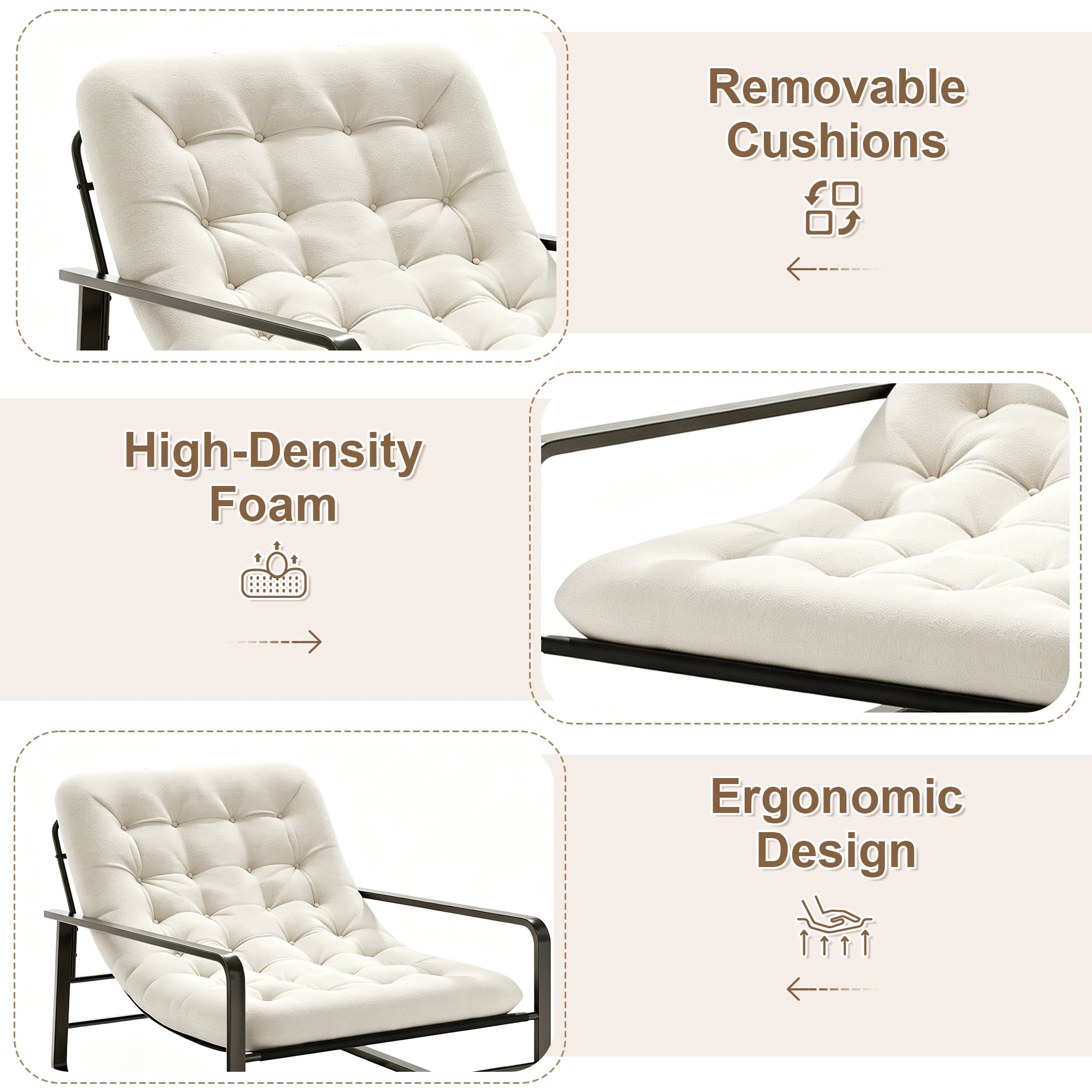 MAYEERTY 41.7" Beige Boucle Metal Frame Accent Chair, 350LBS High Density Sponge Lounge Chair for Living Bedroom Balcony