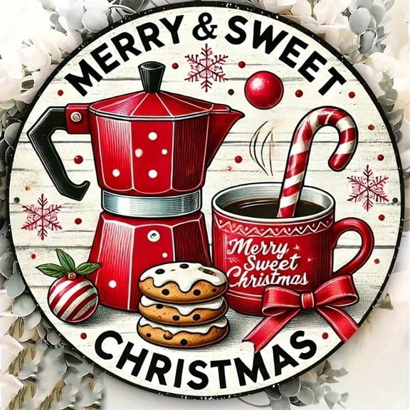 HELLOYOUNG Merry Christmas Tin Metal Sign Vintage Farmhouse Wall Decor, Rustic Holiday Welcome Plaque for Indoor Outdoor Hanging Sweet Merr