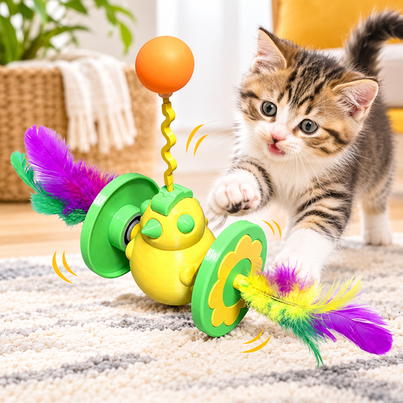 Interactive Cat Tumbler Toy - Funny Rolling Teaser Plaything for Kittens & Cats, Promotes Active Play & Bonding During Indoor Fun