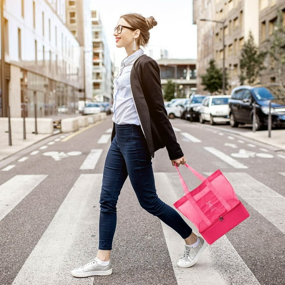 Ycandiee with Cooler - Large beach bags, Tote Bag, Mesh with Zipper, Waterproof Sandproof for Beach Pool Travel Picnic Camping Daily