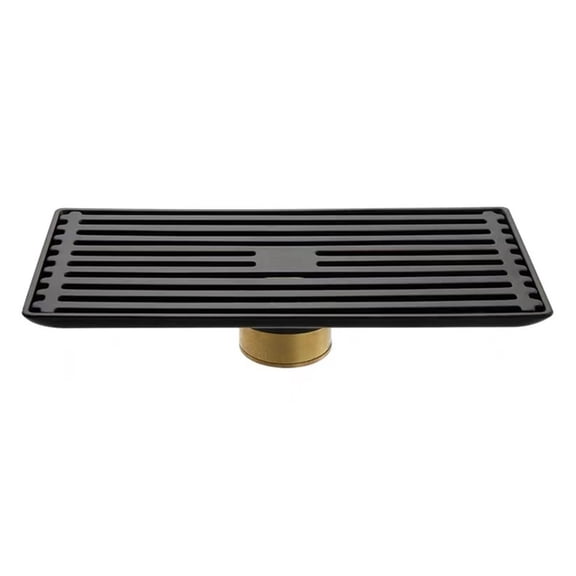 Linear Shower Drain Rectangular Floor Drain with Grids Pattern Cover Grate and Hair Catcher Removable Stainless Steel Matte Black