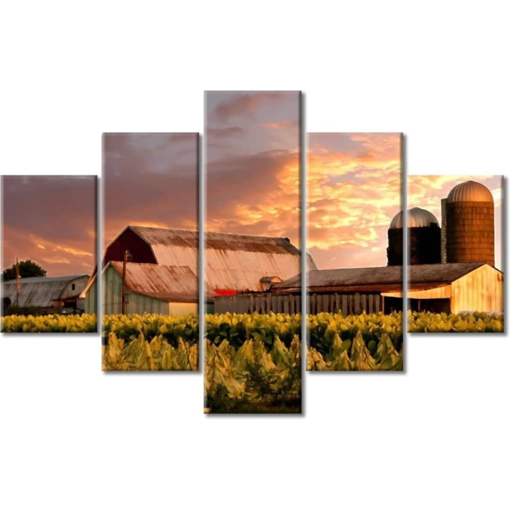TISHIRON 5PCS Framed Farm Theme Canvas Wall Art Set,60"x32" Barn Farm ...