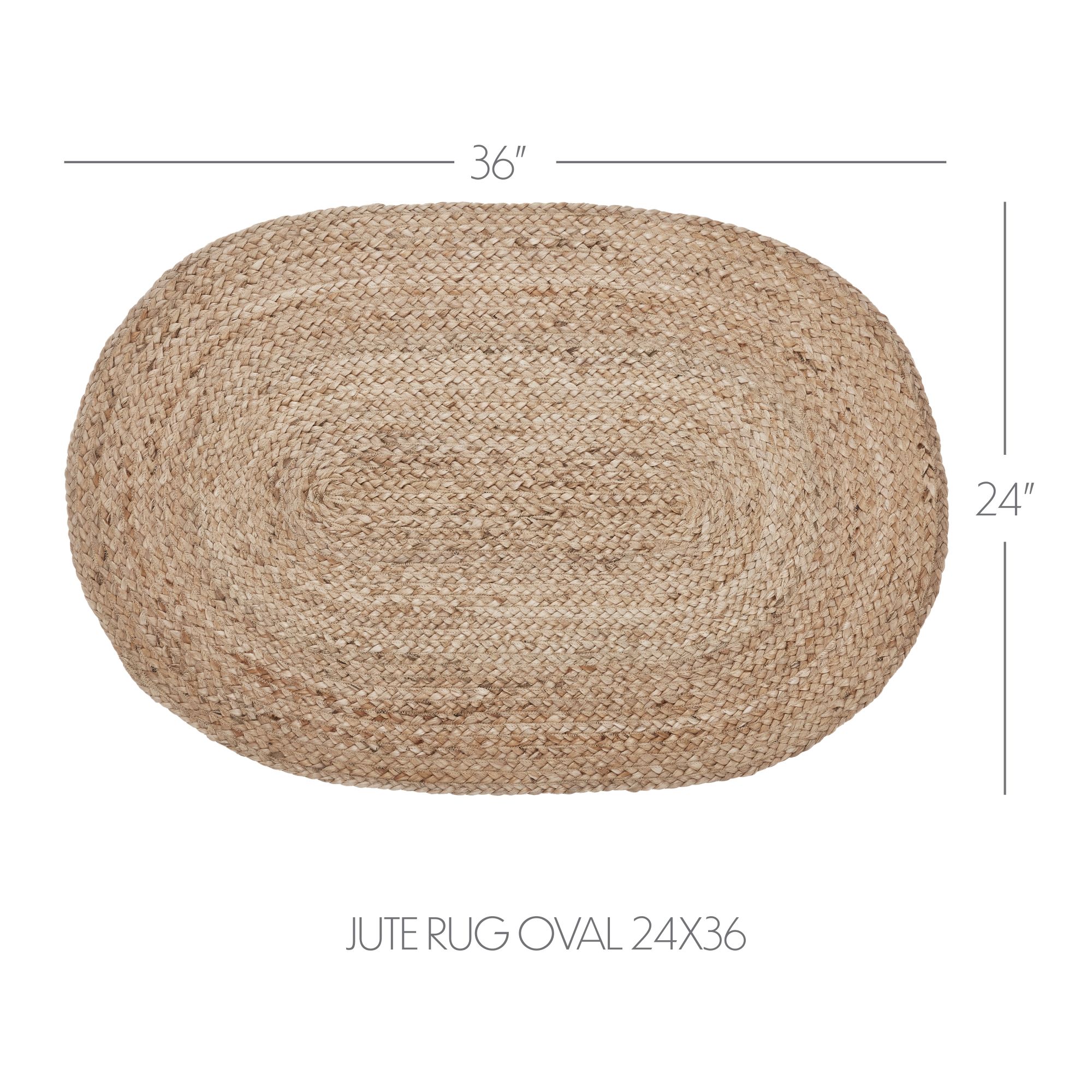 VHC Brands Jute Rug 24x36 w/Pad, Jute Area Rug, Accent Rug, Floor Decor, Braided, Natural Jute Collection, Oval 24x36, Natural