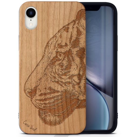 Case Yard Wooden Case Outside Soft TPU Silicone, Slim Fit Shockproof Wood Protective Phone Cover for Girls Boys Men and Women, Supports Wireless Charging Bengal Tiger Design case for iPhone-XR