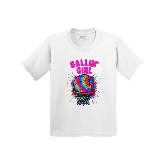 Inktastic Ballin' Girl Basketball Rainbow Splash Youth T-Shirt