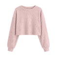 thumbnail image 6 of thefmos Women's Cropped Ribbed Knit Top Round Neck Long Sleeve Short Sweater Fashion Fall Winter Casual Outfit, Pink L, 6 of 6
