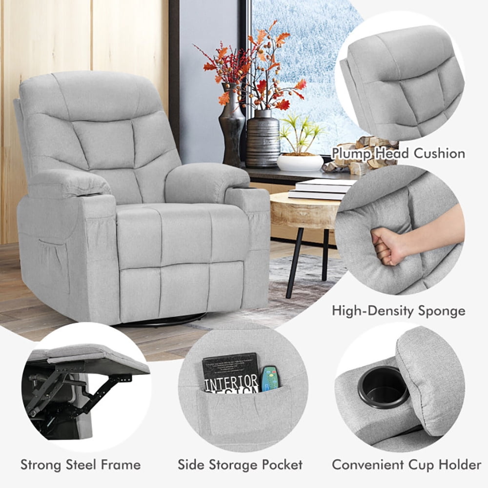 Finihen Massage Recliner Chair, Massage Rocking Recliner Chair with Heat and Vibration, for Living Room, Bedroom, Gray