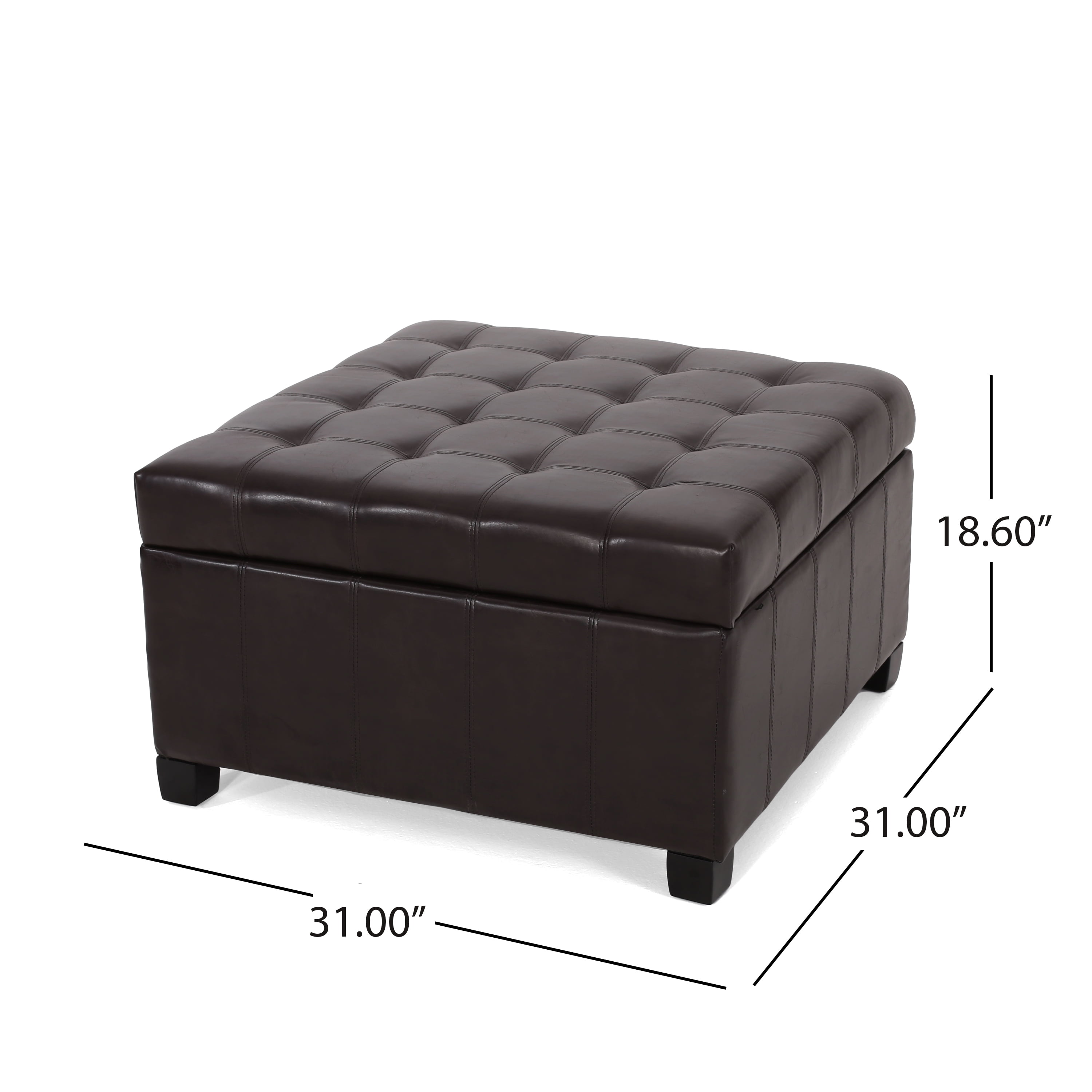 Noble House Allison Contemporary Tufted Bonded Leather Storage Ottoman, Brown and Dark Brown