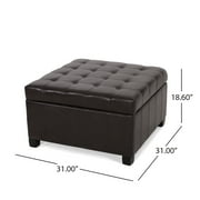 GDF Studio Lastoro Contemporary Tufted Storage Ottoman, Brown and Bonded Leather and Dark Brown