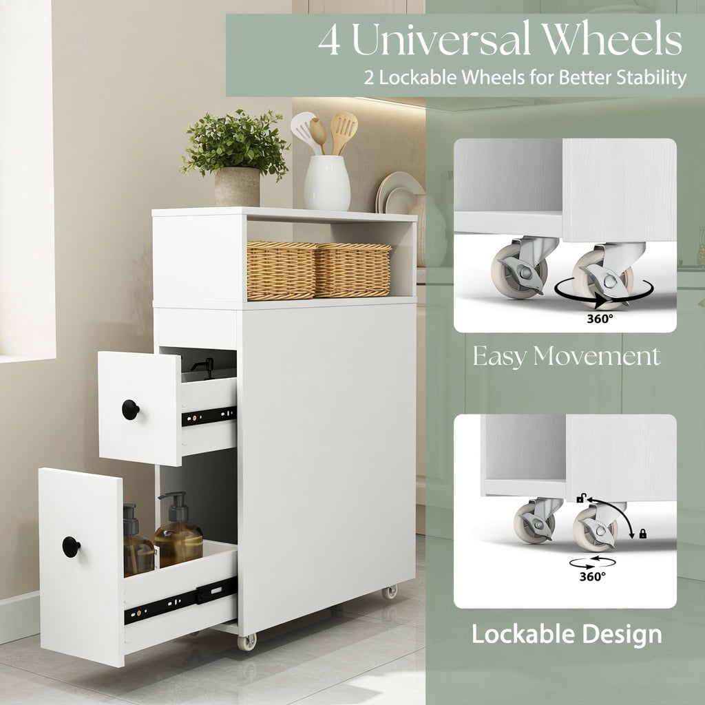 Demi Bonn Bathroom Storage Cabinet, Bathroom Floor Cabinet, Slim Bathroom Cabinet Wooden Toilet Organizer with Deep Slide Out Drawers, for Bathroom, Living Room, Bedroom, Kitchen, White