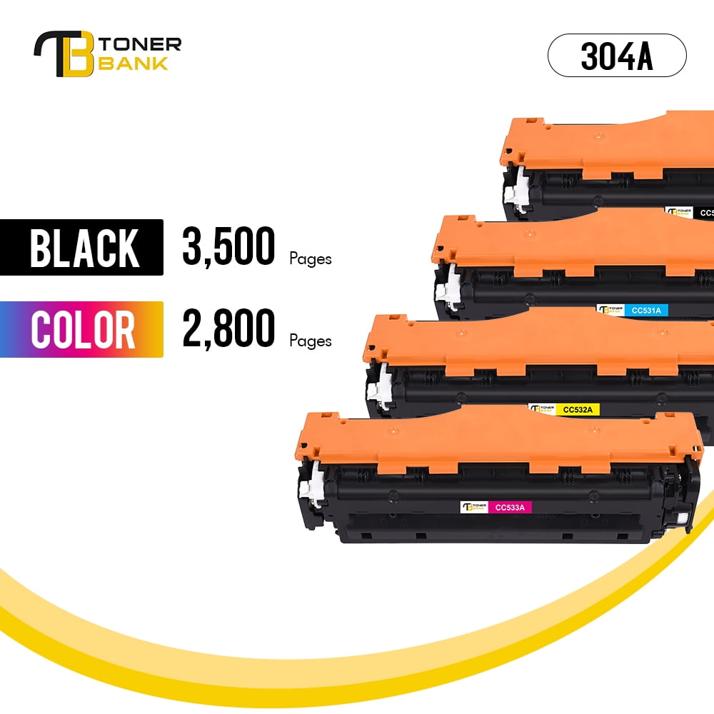 Compatible for HP 304A Toner Cartridges 4-Pack Color Set CC530A CC531A CC532A CC533A Color LaserJet CP2025 CP2025N CP2025DN MFP CM2320FXI Printer Ink (BK+C+M+Y)