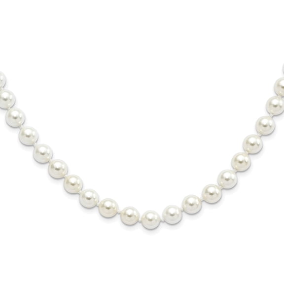 Finest Gold Majestik Sterling Silver Rhodium-Plated 8-9 mm White Imitation Shell Pearl Hand-knotted Necklace