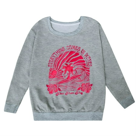 

Otqutp Crewneck Blouse for Baby Girls Middle and Older Children s Printed Casual Pullover Shirt Loose Round Neck Long Sleeve Sweater(Grey 6-7 Years)