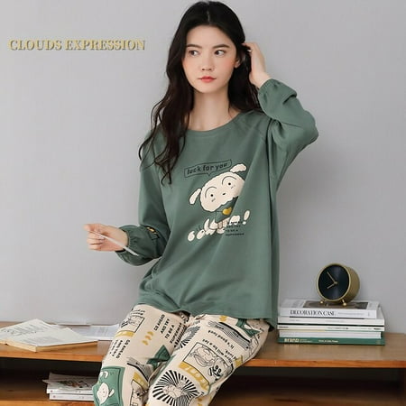 

QWZNDZGR Spring Autumn New 100%Cotton Elegant Women s Pajama Sets Pyjamas Sport Wind Sleepwear Long Pijama Mujer Nightsuit Home Lounge