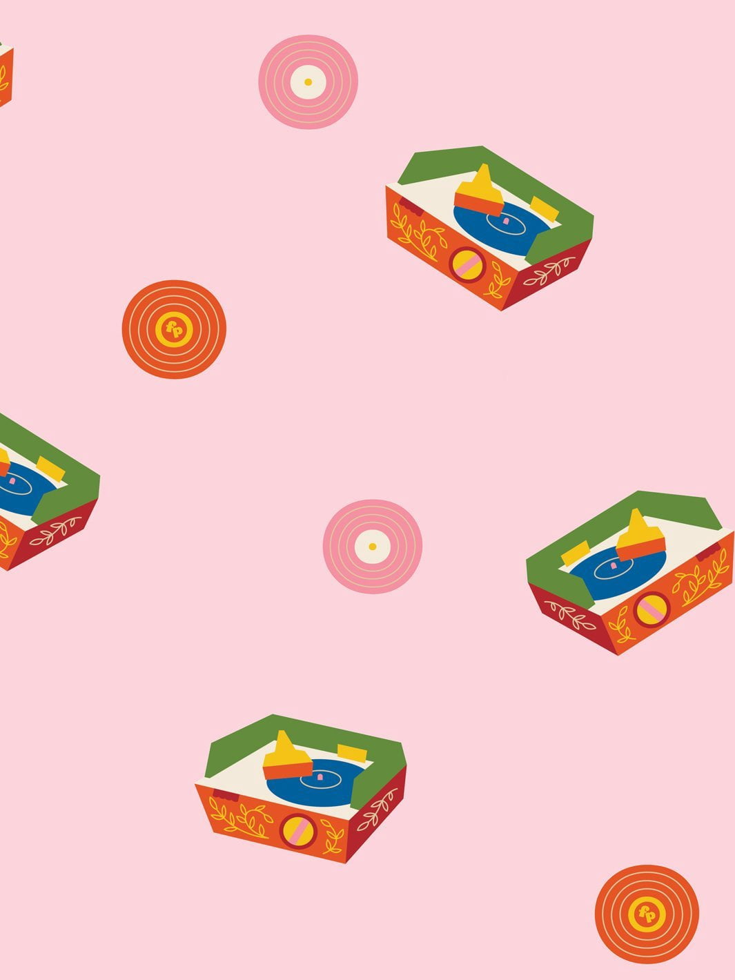Music Box Record Player Removable Vinyl Wallpaper By Fisher-Price - Pink