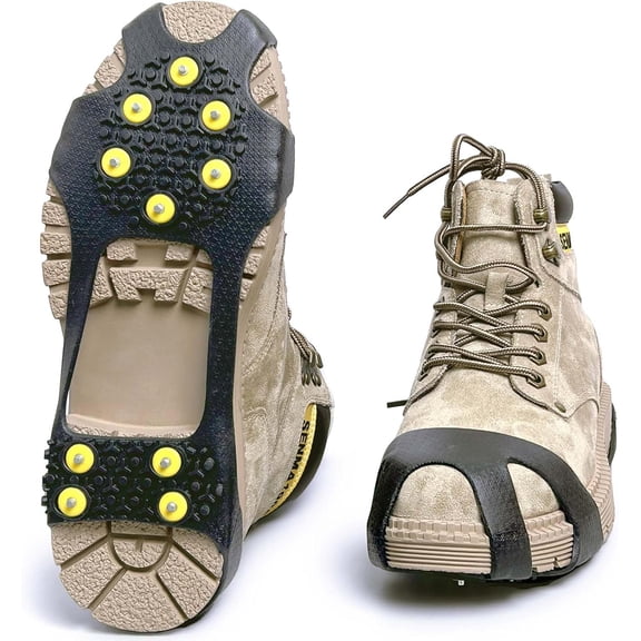 Ice Cleats Snow Traction for Shoes and Boots Ice Snow Crampons Ice Gripper for Walking on Snow and Ice 10-Studs Non Slip Ice Cleats Rubber Overshoe Slip-on Stretch Footwear Winter Hiking Climbing