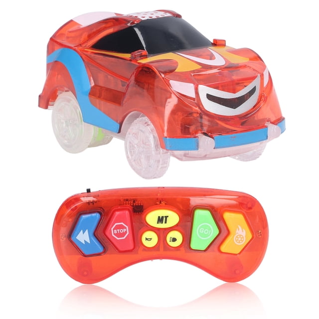 Pistas de coches con 6 luces LED y control remoto, iluminadas con música para niños, color rojo