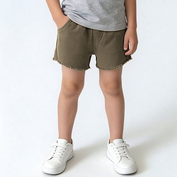 Boys Kids Cotton Shorts Army Green Elastic Waistband Pull On Casual Summer Play Shorts with Pockets 2T 3T 4T 5T 6,Size 5 T