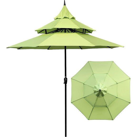 Bilot Outdoor Patio Umbrella 9 Ft Pagoda with Crank, Weather Resistant, UV Protection, Water , Durable, 8 Sturdy Steel Ribs, 3 Tier Vented Market Outdoor Table Umbrella,Lime Green