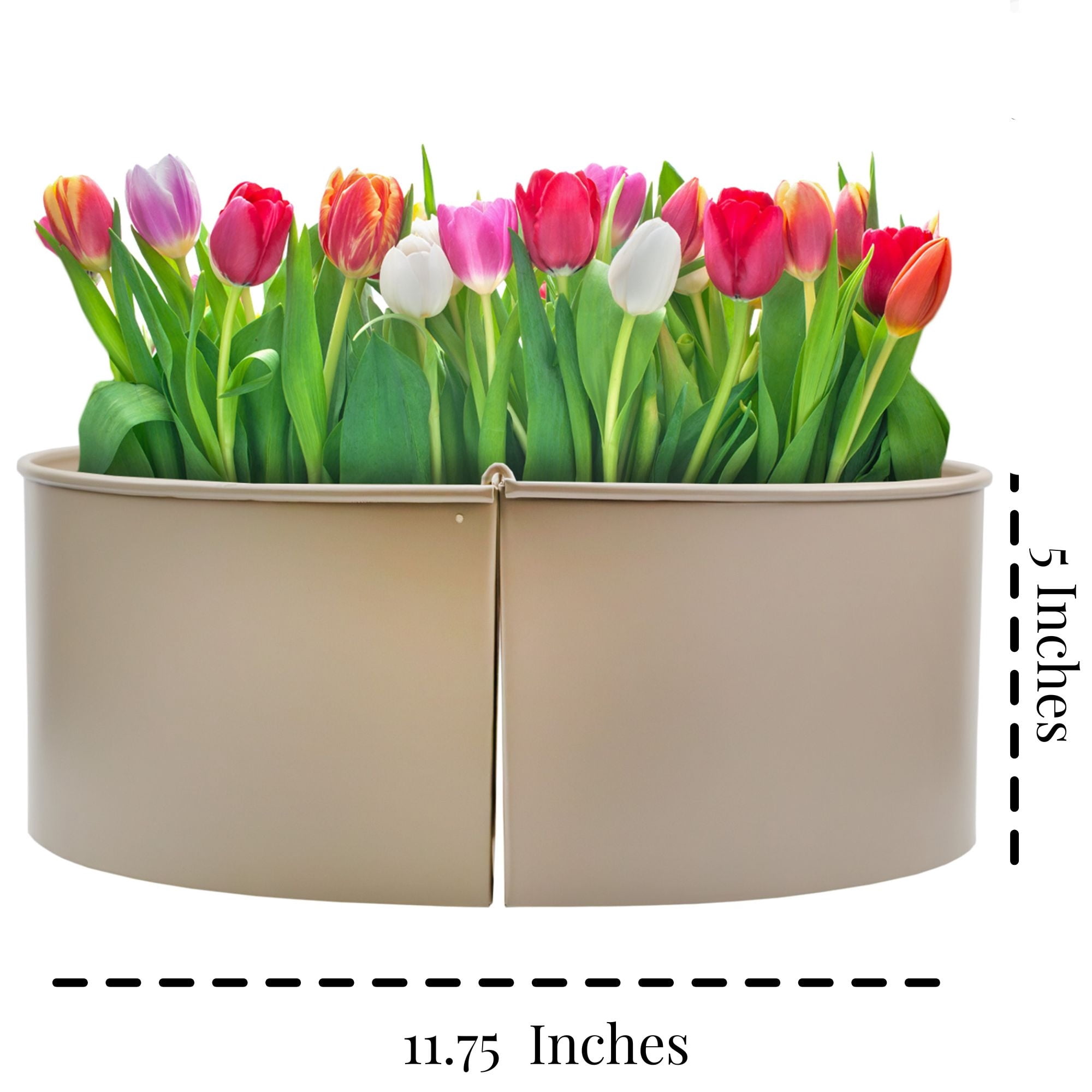 AuldHome Design Umbrella Planter for Patio Table (Beige / Greige), w/ Umbrella Hole, Enamelware Half-Circle Planter Pots