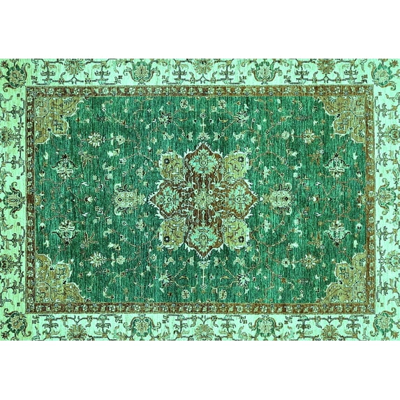 Ahgly Company Indoor Rectangle Abstract Turquoise Blue Modern Area Rugs, 5' x 7'