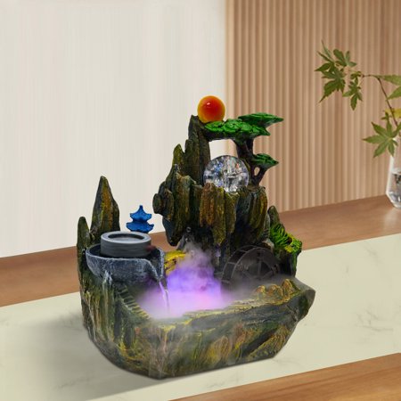 Resin Desktop Mountain Waterfall Fountain with LED Lights & Water Pump &Atomizer