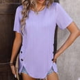 thumbnail image 5 of Olyvenn 2025 Summer New Women's Round Neck Jacquard Tops Irregular Hem Blouse Short Sleeve Buttons Casual T-shirt Purple XL, 5 of 7